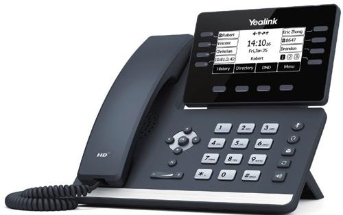 T53 VoIP SIP telephone, 2 x Gigabit Ethernet, 8 x line keys, PoE required, AC optional, 3.7 inch backlit LCD, HD audio, RJ9 headset jack.