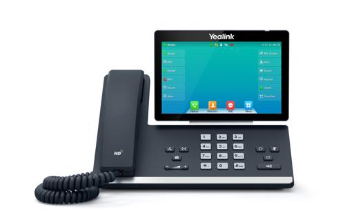 T57W VoIP SIP telephone, Wi-Fi 802.11ac, 2 x Gigabit Ethernet, PoE required, AC optional, 7 inch touch colour LCD, HD audio, RJ9 headset jack.